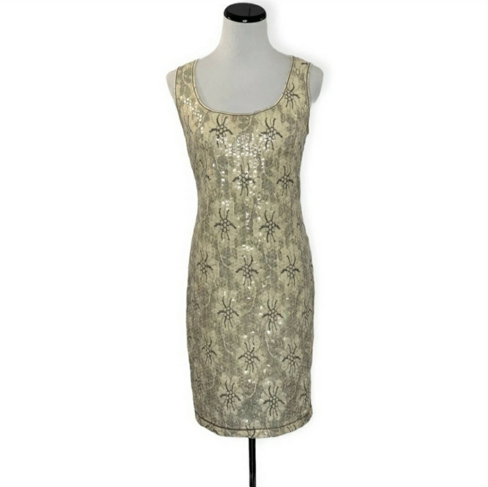 Max studio cream floral sequin dress